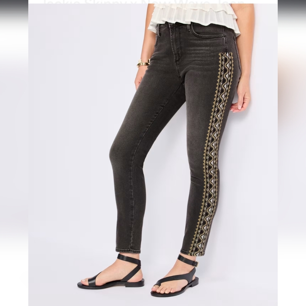 DRIFTWOOD NWT Black Skinny Jeans with Gold Embroidery